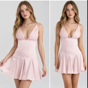 HOUSE OF CB 'Samida' Pink Satin Corset Mini Dress/Size S-US 4-6 $269